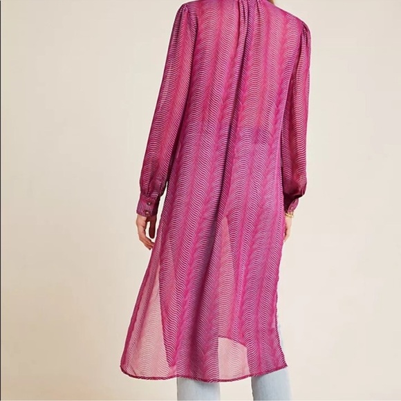 Anthropologie Maeve Imogen Long Sheer Button Front Tunic Top Size 6 - Picture 3 of 14